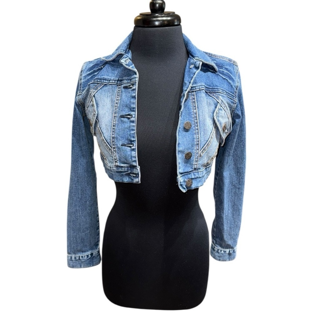 Younique Cropped Y2K Stretch Denim Jean Jacket Size Small Festival Layering